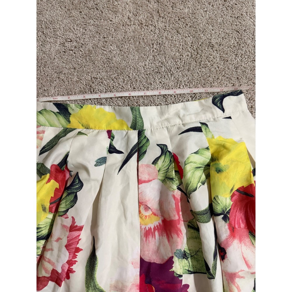 Beulah Style Floral Pleated A-Line Midi Skirt Cream Red Yellow Tropical CS8007 M - Picture 5 of 7
